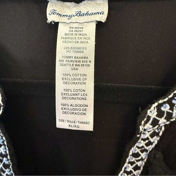 Tommy Bahama Black Tunic Dress with White Embroidery and Tassels Size XL - Picture 6 of 6